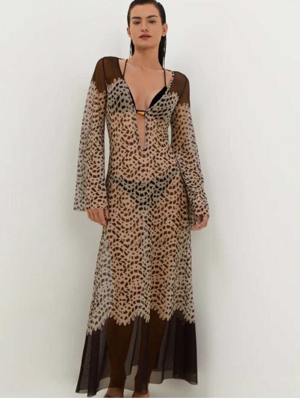 Caroline Constas Cover Up Beach Dress in Mesh Lace Print
